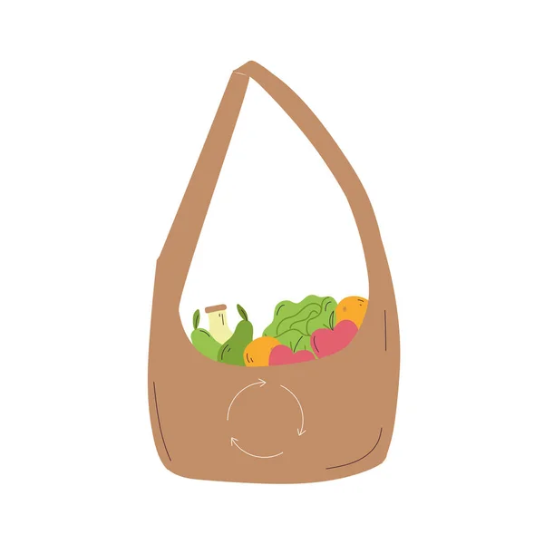 Sac Recyclé Isolé Avec Légumes Fruits Illustration Vectorielle — Image vectorielle