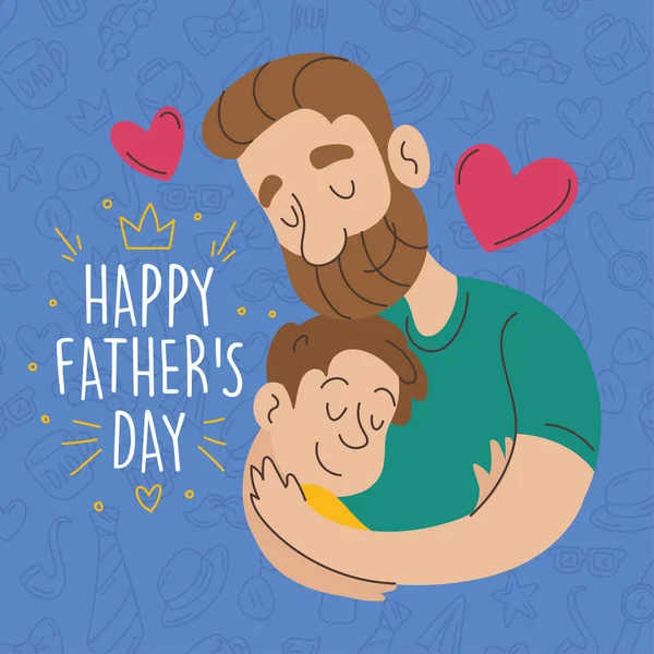 Feliz Padre Dibujos Animados Abrazando Hijo Día Del Padre Vector — Vector de stock