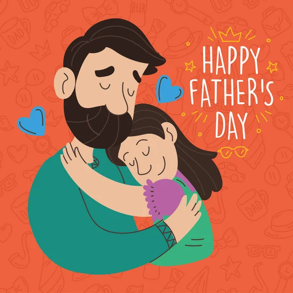 Cute Father Cartoon Hugging Her Daughter Father Day Vector Illustration — Stock Vector