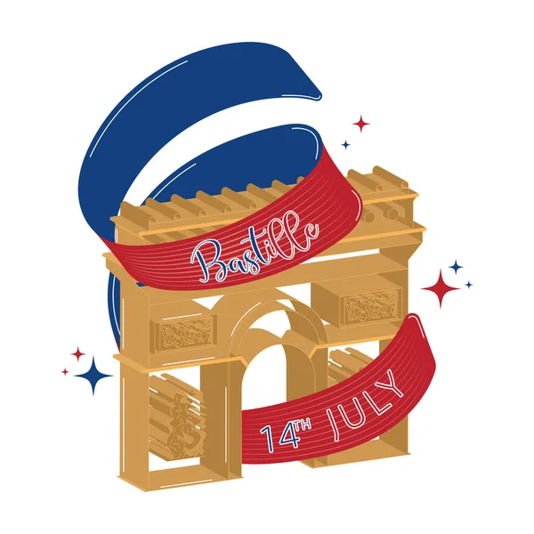 Isolated Triumphal Arch Building Landmark Ribbon Bastille Day Vector Illustration — Image vectorielle