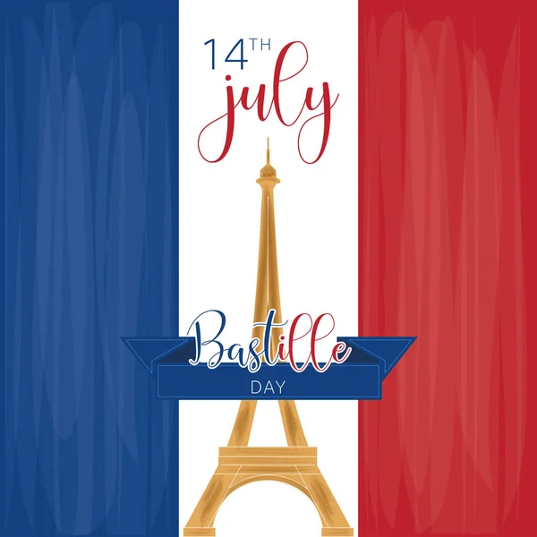 Flag France Eiffel Tower Landmark Bastille Day Poster Vector Illustration — Stock Vector