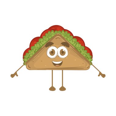 Isolated sandwich slice cartoon kawaii Fast food Vector illustration