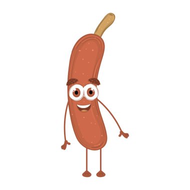 Isolated grilled sausage cartoon kawaii Fast food Vector illustration