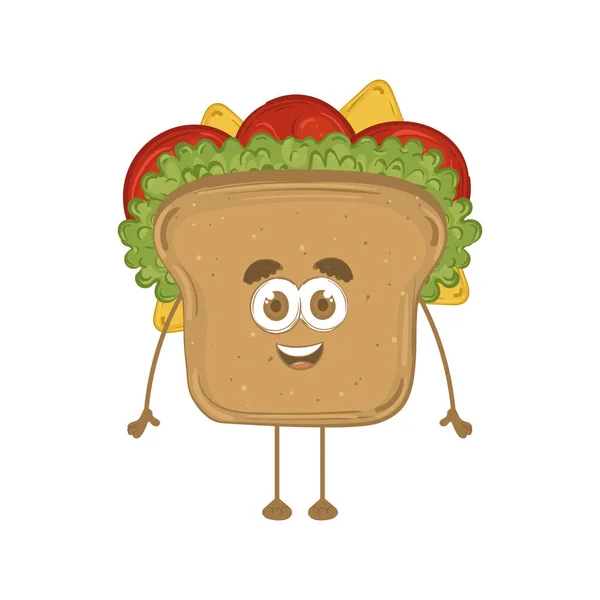 Isolated Sandwiche Cartoon Kawaii Fast Food Vector Illustration — Stockový vektor