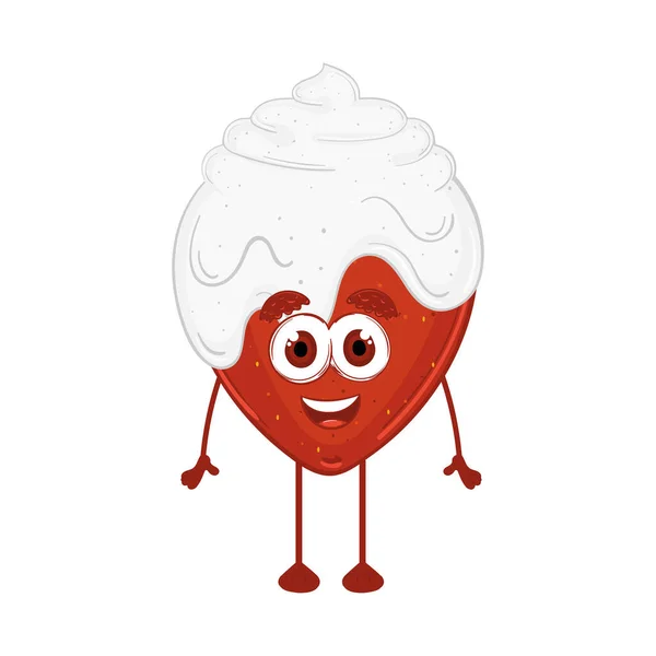 Happy Strawberry Cream Cartoon Kawaii Vector Illustration — Vector de stock