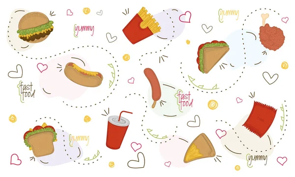 Icon Set Fast Food Vector Illustration — ストックベクタ