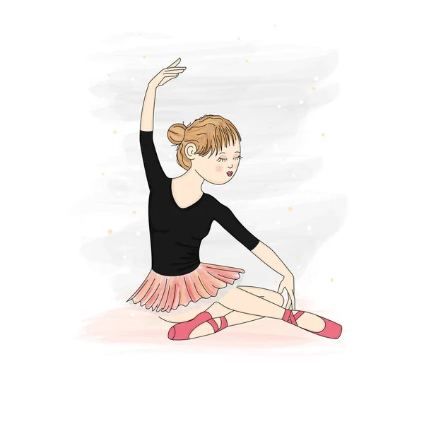 Happy Girl Female Ballet Dancer Character Black Tutu Vector Illustration — Wektor stockowy