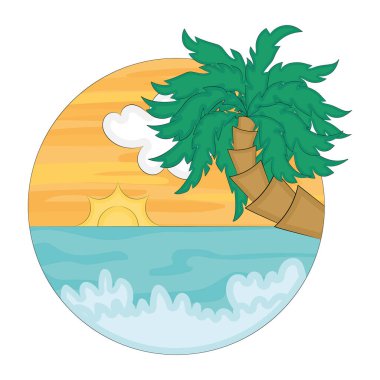 Watercolor beach landscape with a sunset Vector illustration