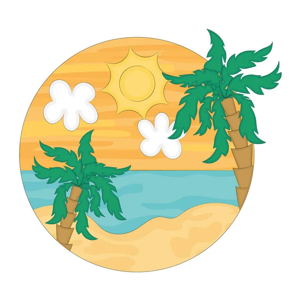 Colored Watercolor Beach Landscape Palm Trees Vector Illustration — Vector de stock