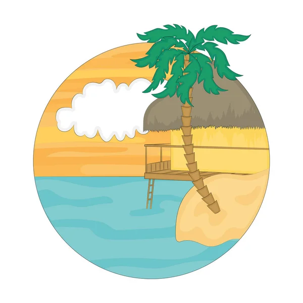 Watercolor Beach Landscape House Sea Palm Tree Vector Vector Illustration — Stok Vektör