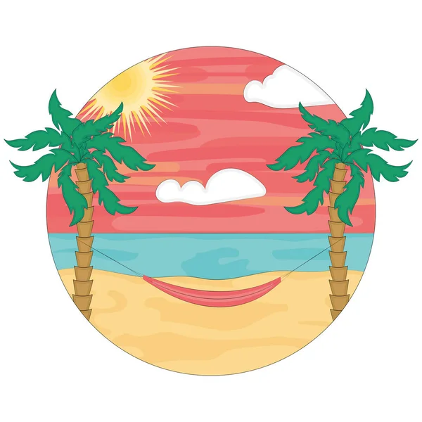 Colored Beach Landscape Palm Trees Vector Illustration — Vettoriale Stock