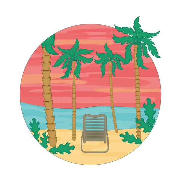 Colored Sunset Landscape Palm Trees Vector Illustration — 图库矢量图片