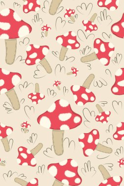 Mantar Vektör illüstrasyonlu renksiz desen arkaplanı