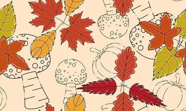 キノコと色の秋のシームレスなパターンの背景ベクトルイラスト — ストックベクタ