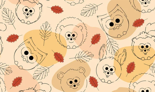 かわいい動物と色の秋のシームレスなパターンの背景ベクトルイラスト — ストックベクタ