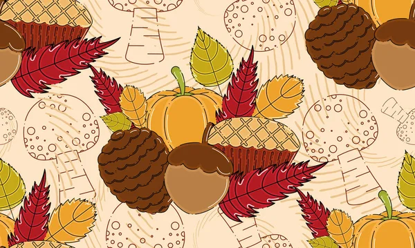 伝統的なフードベクトルイラストと色の秋のシームレスなパターンの背景 — ストックベクタ