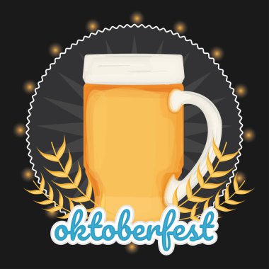Köpük ve buğday rengi oktoberfest poster illüstrasyonlu izole bira bardağı