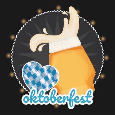 Köpüklü bira bardağı ve Oktoberfest Vektör illüstrasyonlu kalp şekli