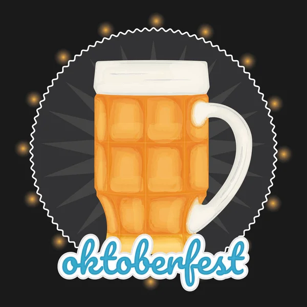 Cerveza Aislada Con Cartel Oktoberfest Color Espuma Ilustración Vectorial — Vector de stock