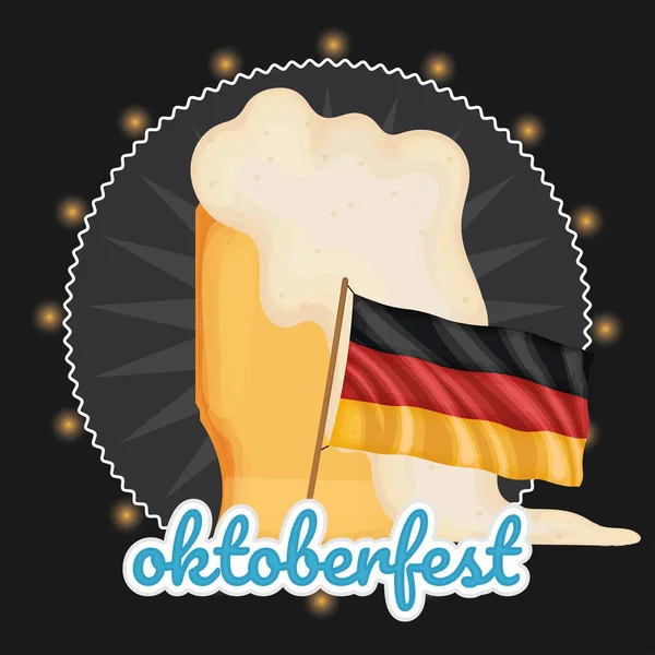 Бокал Пива Размахивающим Флагом Германии Цветной Октоберфест Плакат Векторная Иллюстрация — стоковый вектор