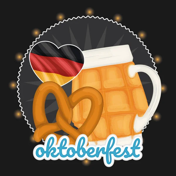 Copa Cerveza Con Pretzel Una Forma Corazón Con Bandera Vector — Vector de stock