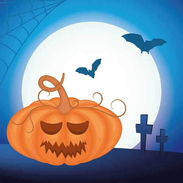 Spookachtige Jack Lantaarn Een Kerkhof Halloween Invitationele Kaart Vector Illustratie — Stockvector