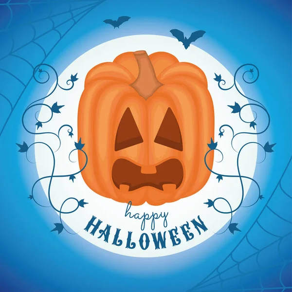 Spookachtige Jack Lantaarn Een Spinnennet Halloween Uitnodiging Vector Illustratie — Stockvector