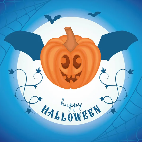 Spooky Jack Latarnia Nietoperza Skrzydła Netto Zaproszenie Wektor Halloween Ilustracja — Wektor stockowy