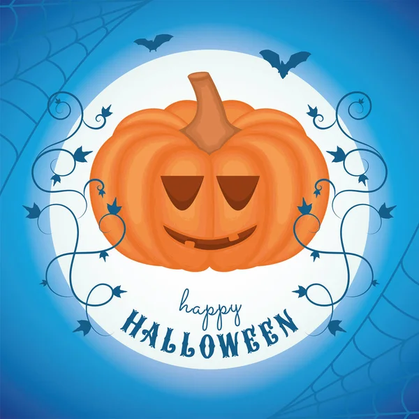 Leuke Spookachtige Jack Lantaarn Een Spinnennet Halloween Uitnodiging Vector Illustratie — Stockvector