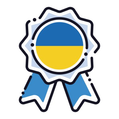 Ukrayna Vektör illüstrasyonu bayrağıyla izole edilmiş ipek madalya ikonu