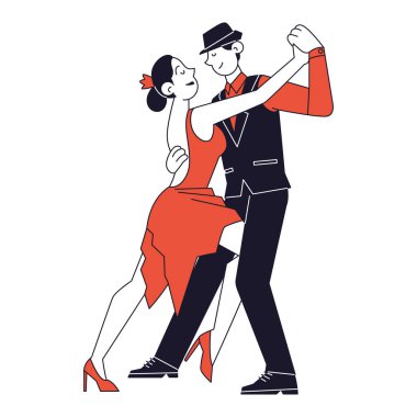 Tango müzik konsepti Vektör illüstrasyonuyla dans eden münzevi tatlı çift.