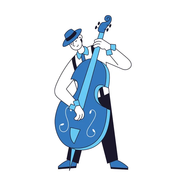 Personnage Masculin Mignon Isolé Jouant Violoncelle Musique Classique Illustration Vectorielle — Image vectorielle