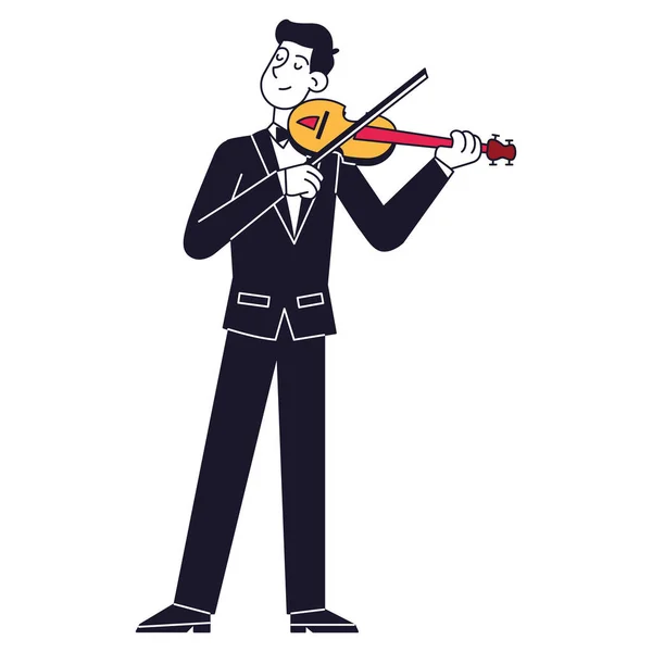 Personaje Masculino Lindo Aislado Tocando Violín Música Clásica Ilustración Vectorial — Vector de stock