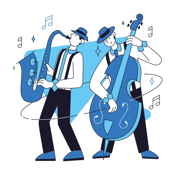 Par Personagens Masculinos Tocando Jazz Conceito Música Ilustração Vetorial — Vetor de Stock