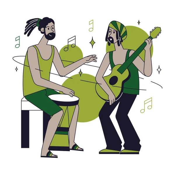 Изолированная Пара Мужских Персонажей Играющих Самбистскую Музыкальную Концепцию — стоковый вектор