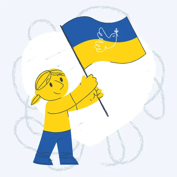 Приваблива Жіноча Карикатура Тримає Прапор України Допомагає Україні Концептуальне Зображення — стоковий вектор