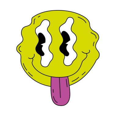 İzole edilmiş renkli tuhaf retro gülen yüz Vektör illüstrasyonunu duyguluyor