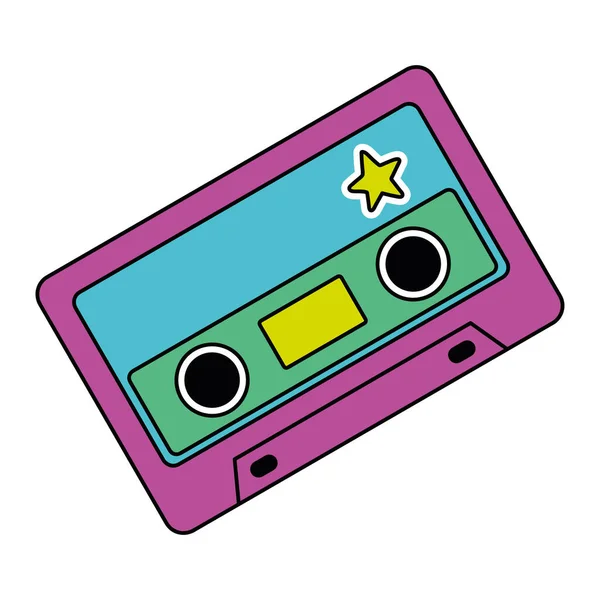 Isolated Colored 60S Groovy Cassette Emote Graffiti Vector Illustration — Stock Vector