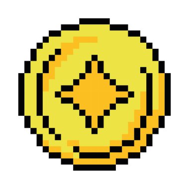 İzole edilmiş altın sikke video oyunu simgesi Pixelated style Vector illüstrasyonu