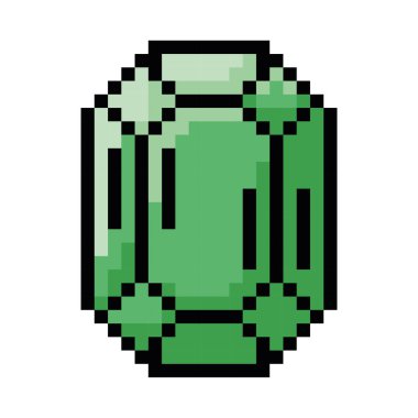 İzole edilmiş renkli zümrüt video oyunu simgesi Pixelated style Vector illüstrasyonu