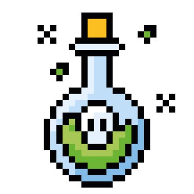 İzole edilmiş zehirli matara video oyunu simgesi Pixelated style Vector illüstrasyonu