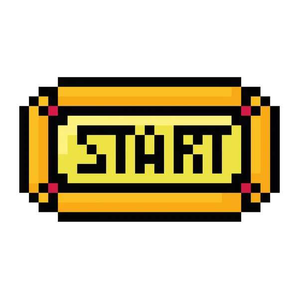 Zole Edilmiş Altın Başlangıç Poster Video Oyunu Simgesi Pixelated Style — Stok Vektör