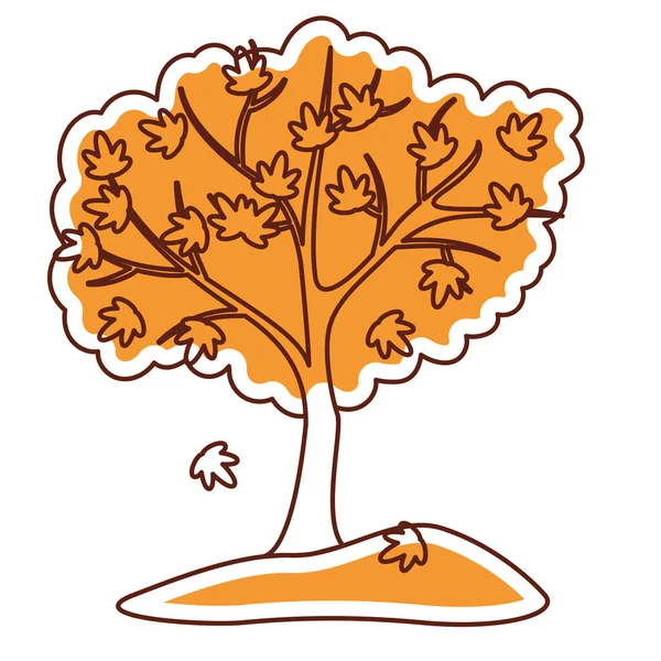 Izolované Barevné Podzimní Strom Nálepka Ikona Vektorové Ilustrace — Stockový vektor