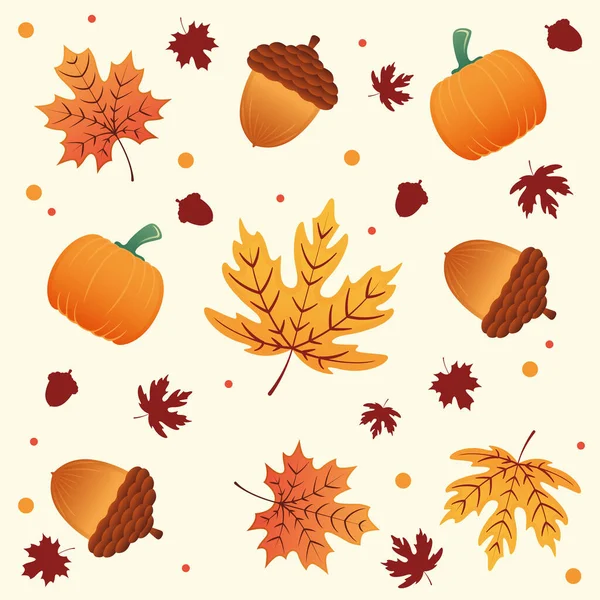 Herbst Nahtlose Muster Hintergrund Mit Kürbissen Und Blättern Vector Illustration — Stockvektor