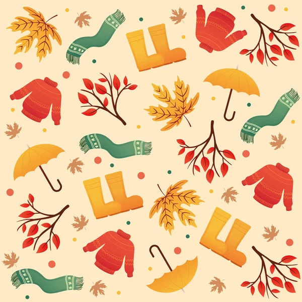 秋季无缝图案背景与季节服装矢量图解 — 图库矢量图片