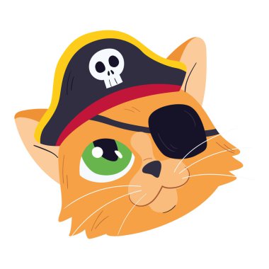 Cadılar bayramı korsan kostümlü şirin kedi avatarı Vektör illüstrasyonu