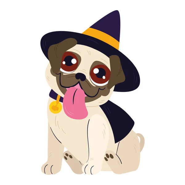 Isolierte Niedliche Französische Bulldogge Mit Einem Halloween Hexenkostüm Vector Illustration — Stockvektor