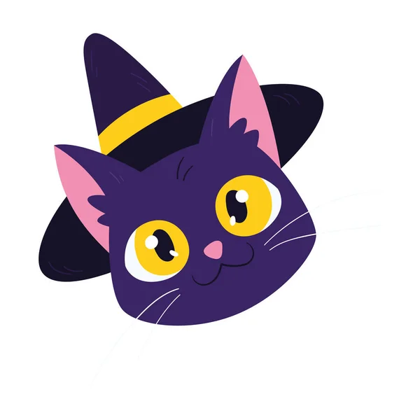 Izolacja Cute Cat Avatar Halloween Czarownica Kostium Wektor Ilustracji — Wektor stockowy