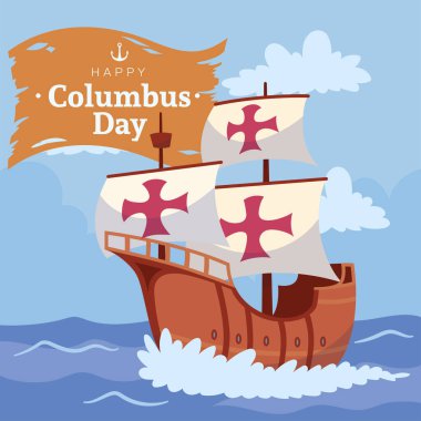 Renkli bir kolomb günü şablonu üzerindeki ahşap süvari şablonu Vektör illüstrasyonu