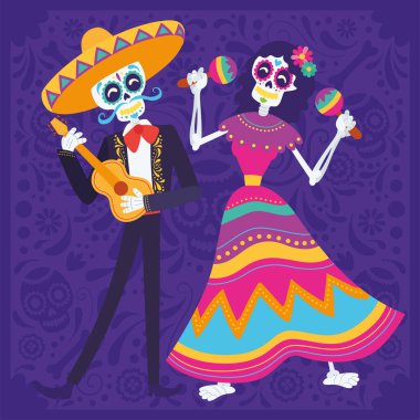 Renkli kafatası karakterleri Dia de los muertos poster temsilciliği
